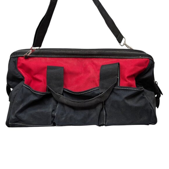 Husky Zippered Tool Bag Red Black 18 in Wide Mouth Canvas with Shoulder Strap - Picture 3 of 15